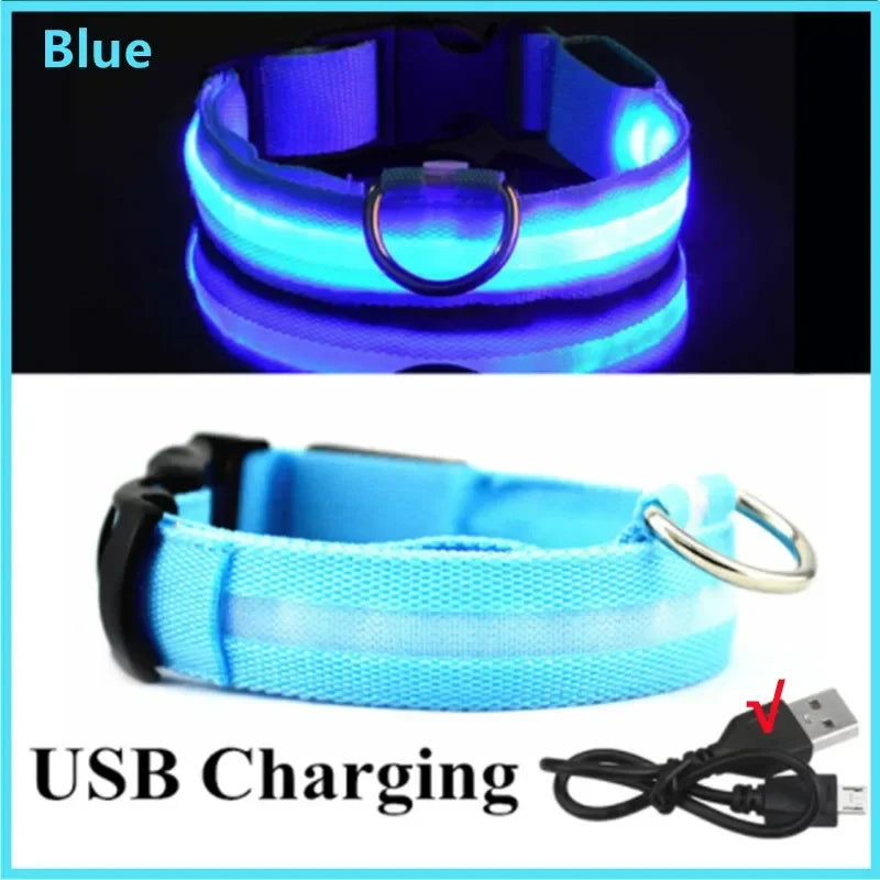 Dog Collar Nylon LED Night Safety Flashing Glow In The Dark